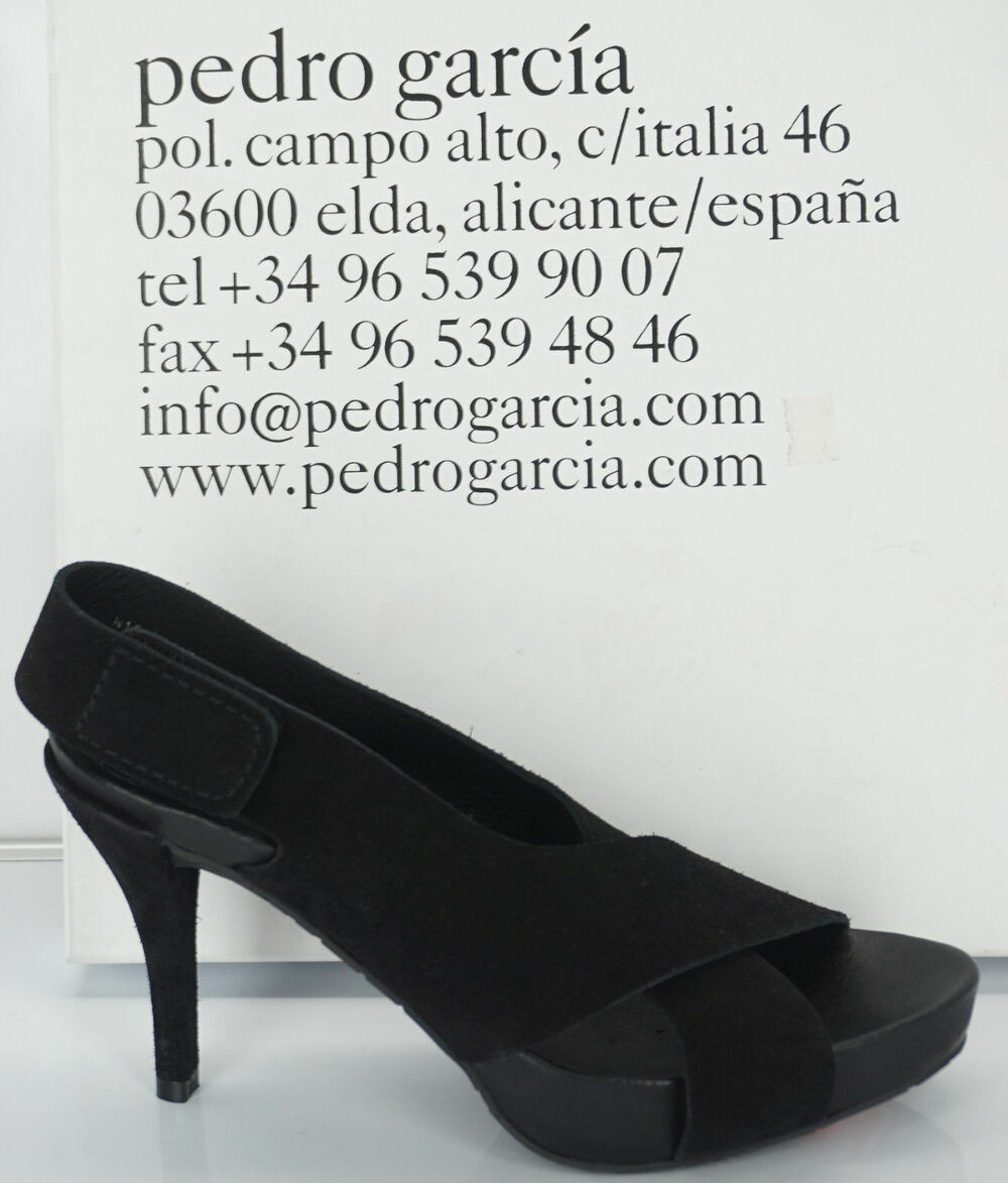 Pedro Garcia Black Suede Libby Heels Crisscross Platform Sandal SZ 38.5 $480 NIB